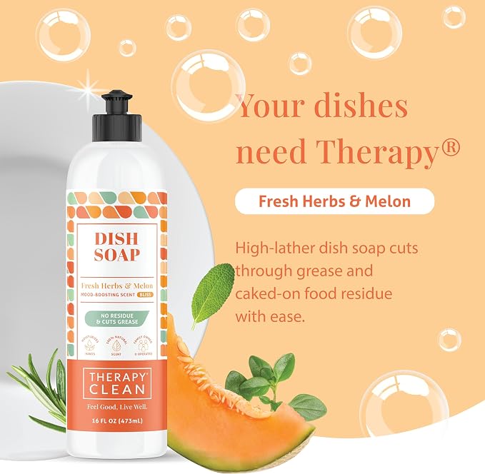 Therapy Clean Fresh Herbs & Melon Bundle – 24 oz All Purpose Cleaner + 16 oz Dish Soap