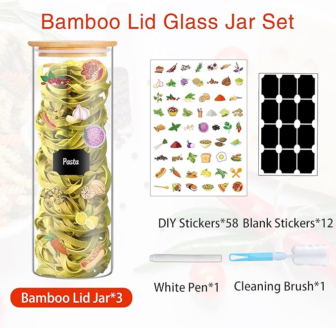BGraceyy Glass Jars with Bamboo Lids, 72oz 3Pcs Kitchen Glass Containers with - Image 3