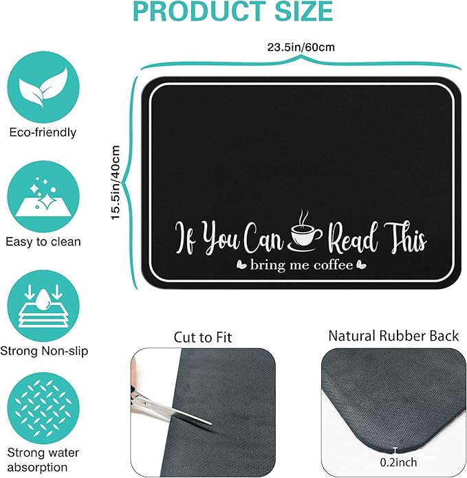 Coffee Bar Mat for Countertops 23inx15in, Absorbent Hide Stain Anti-Slip Cafe - Image 5