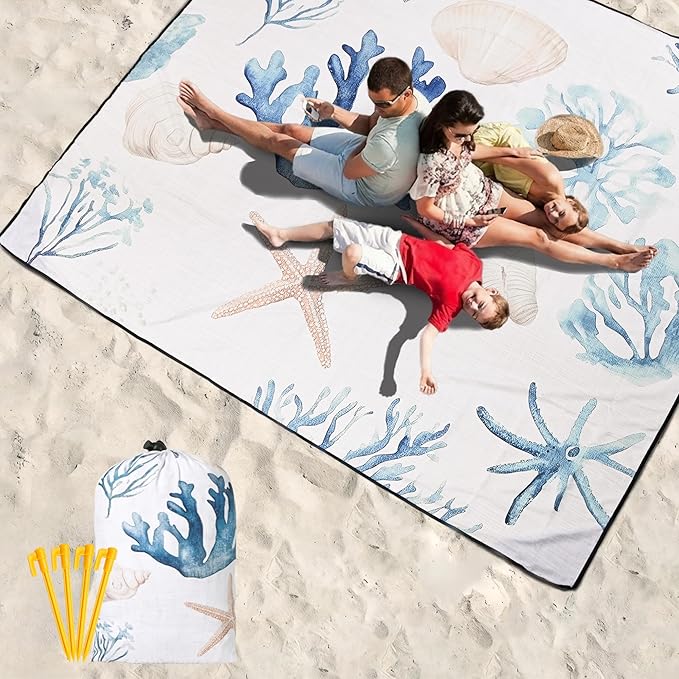 WIWIGO Beach Blanket Waterproof Sandproof Beach Mat 79" X 83"/10'x9'for 2-8 - Image 6