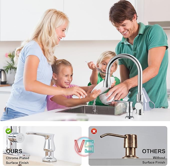 GAGALIFE Kitchen Sink Soap Dispenser Chrome, Under Sink Soap Dispenser - Image 6