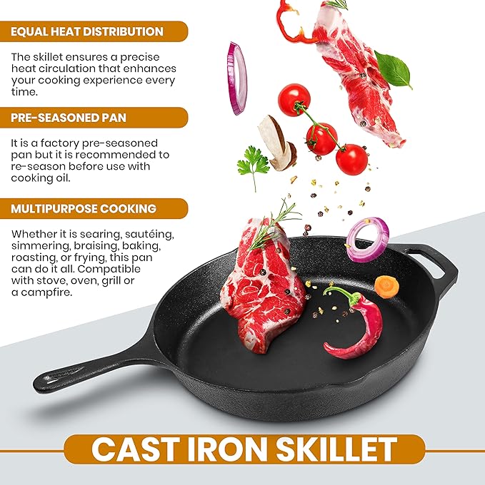 Utopia Kitchen Saute Fry Pan Pre-Seasoned Cast Iron Skillet - Image 4