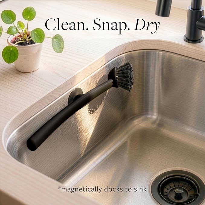 Earth & Mango Magnetic Dish Brush & Scraper, Snaps to Sink, Non-Scratch - Image 2