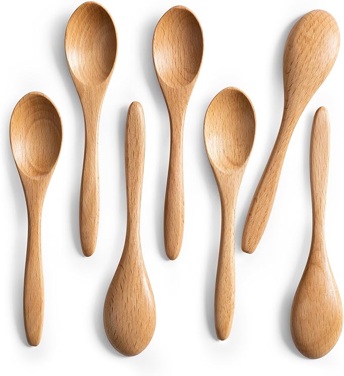 7 PCS Small Wooden Spoons, 5.8 Inch Honey Spoons by HEFILD