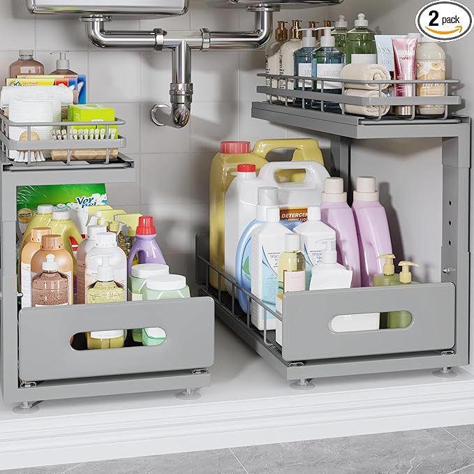 Under Sink Organizer Upgrade To Professional Rails, 2-Tier Dual Pull Out by UnderSinkOrganizer