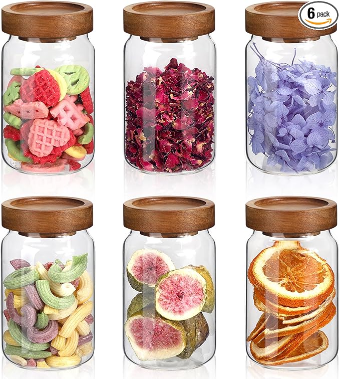 6oz Small Glass Jars with Wood Lid Spice Jar Round Food Storage Canister Clear by Patoper