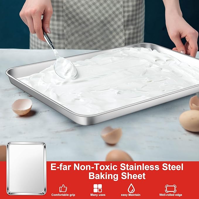 E-far Cookie Sheets Set of 3, 18”x13” Stainless Steel Baking Sheet Pans - Image 4