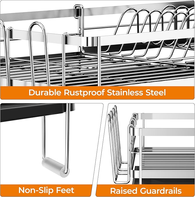 Delamu Stainless Steel Dish Drying Rack, Expandable Dish Drainer, Anti-Rust - Image 4