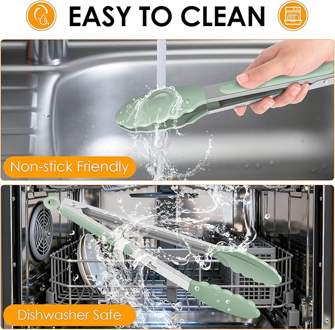 HOTEC Premium 7 & 9 Inch Kitchen Tongs, Stainless Steel Locking Cooking Tongs - Image 7