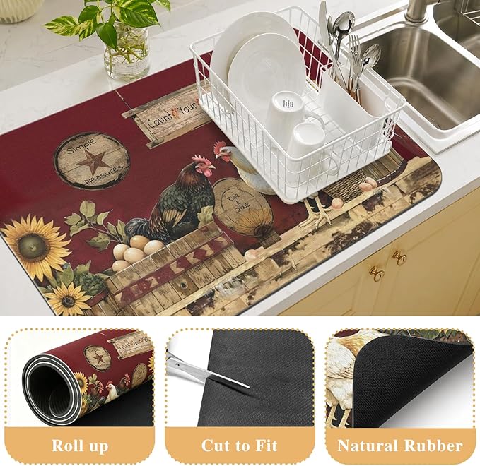 Kitchen Countertop Dish Drying Mat, Super Absorbent Coffee Bar Mat - Image 3
