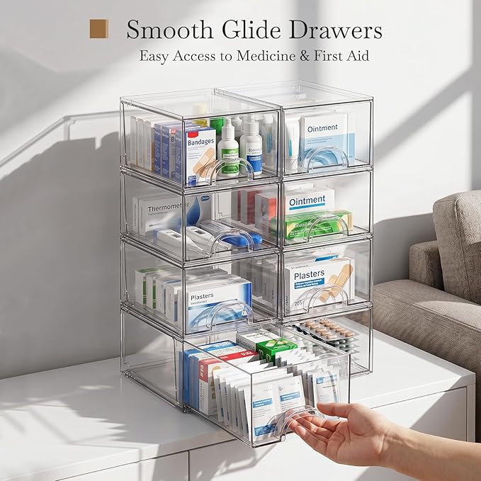 8 Pack Small Clear Stackable Acrylic Storage Boxes Storage Drawers, Storage - Image 4