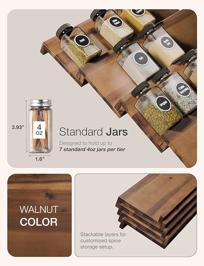 Tinamo Acacia Wooden Spice Rack Organizer - Image 3