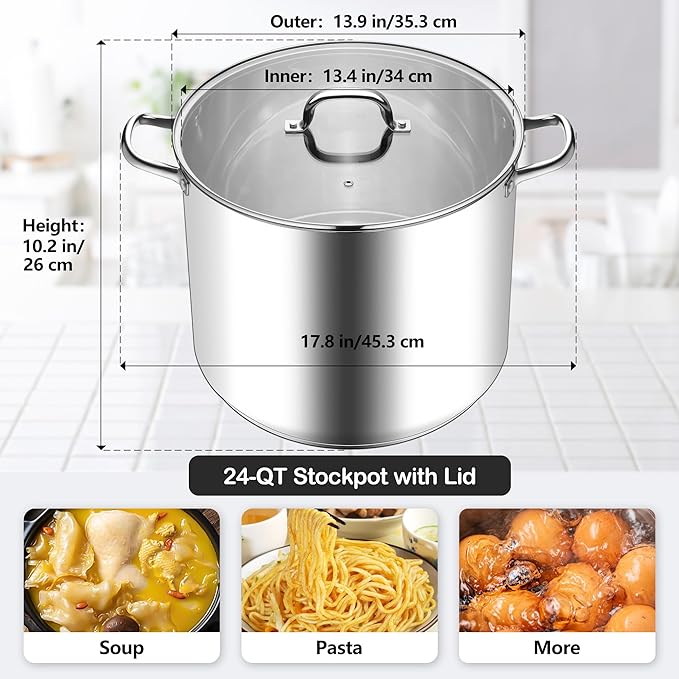 Stainless Steel Stock Pot, Homikit 24 Quart Large Stockpot Soup Pot - Image 2