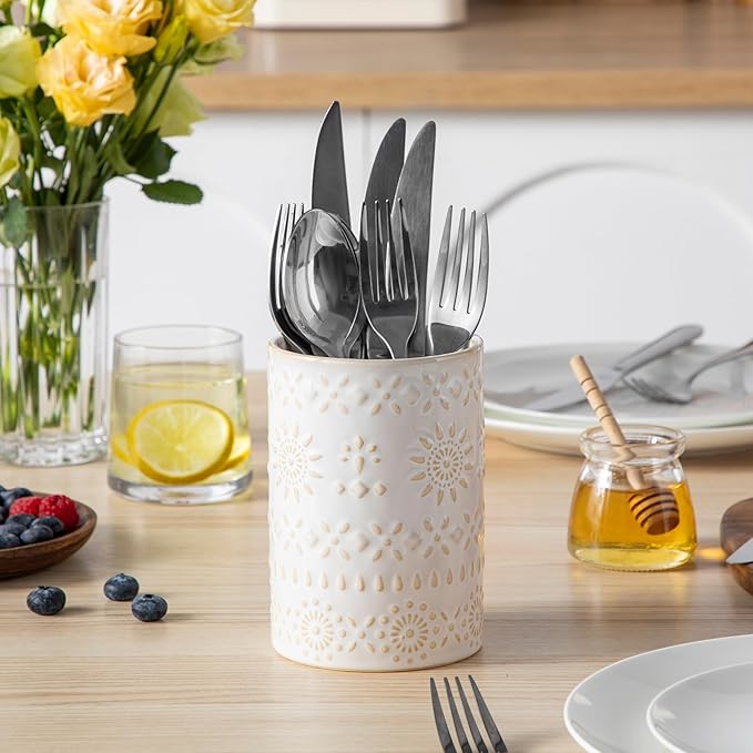 LOVECASA Utensil Holder, 7.2"+5.4" Ceramic Utensil Holder - Image 7