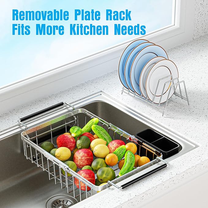 Expandable Over The Sink Dish Drying Rack, Anti-Rust Stainless Steel in Sink - Image 3