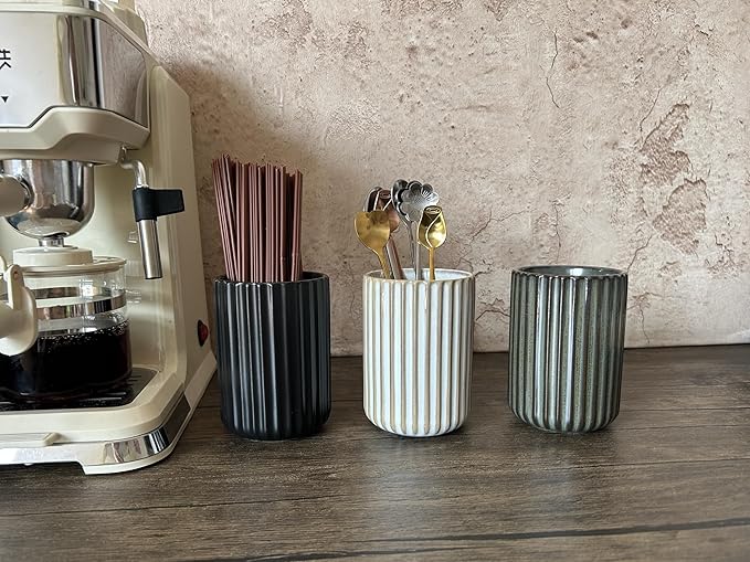 TOPYOKK Stoneware Coffee Bar Utensil Holder Tea & Coffee Spoon & Stirrer Holder - Image 2