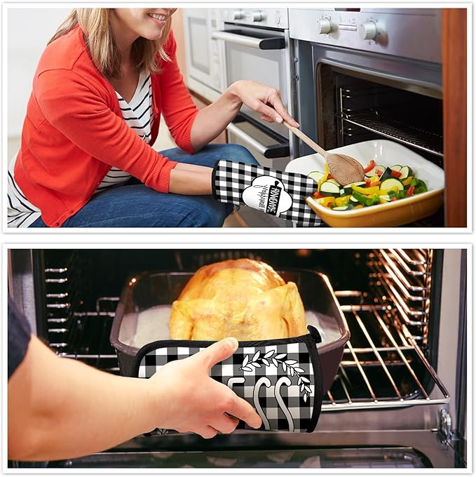 5 Pieces Buffalo Plaid Kitchen Towels Oven Mitts and Pot Holder Set Black and - Image 6