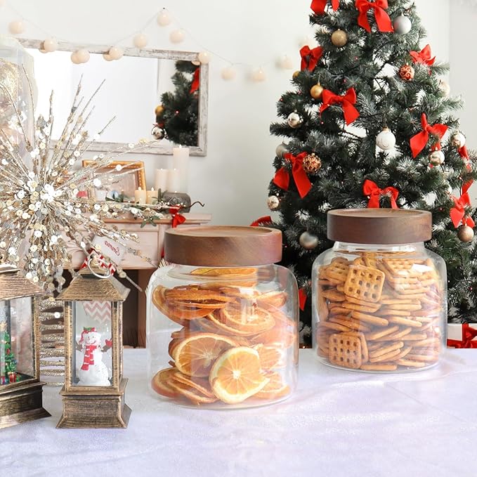 40 oz Glass Jars with Wooden Airtight Lid Herb Spice Canister Round Clear Glass - Image 5
