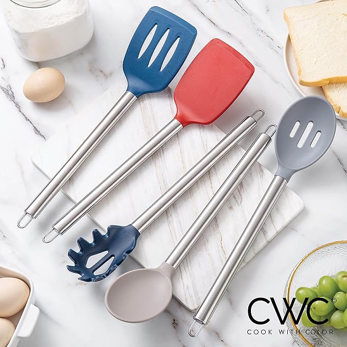 COOK WITH COLOR Silicone Cooking Utensils, Kitchen Utensil Set, Cooking Utensils - Image 2