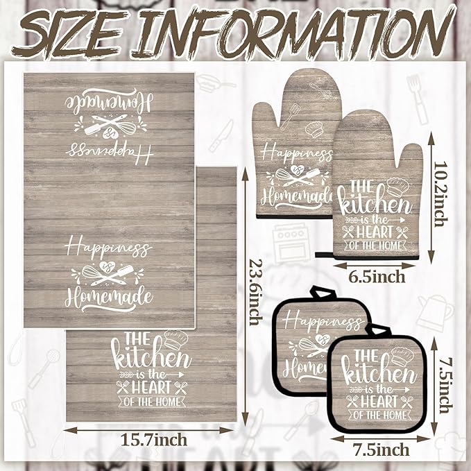 Sratte 6 Pcs Kitchen Decor Accessories Set Farmhouse Towels Pot Holders Oven - Image 4