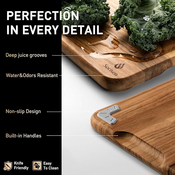 Teak Wood Cutting Board Set for Kitchen High-End Non Toxic Non Slip Over Sink - Image 4