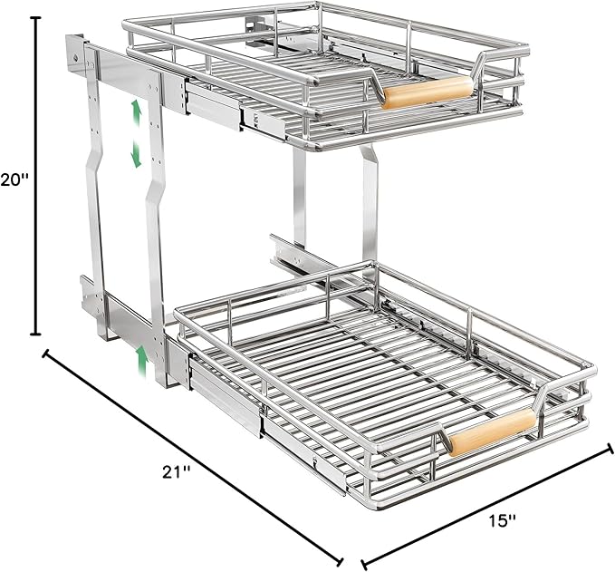 Pull out Cabinet Organizer, 2 Tiers 15"W X 21"D, Heavy Duty Smooth Sliding - Image 3
