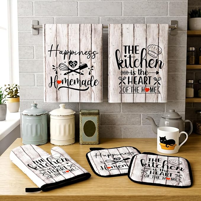 Sratte 6 Pcs Kitchen Decor Accessories Set Farmhouse Towels Pot Holders Oven - Image 2