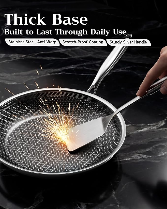 Honeycomb Stainless Steel Nonstick Frying Pan, Induction Cooktop Compatible - Image 6