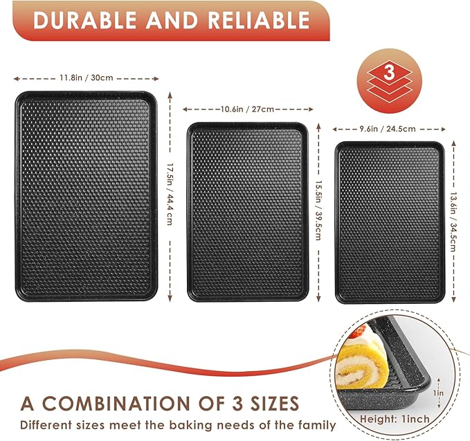Baking Sheet Pan Set of 3, Nonstick Carbon Steel Cookie Sheets - Image 2