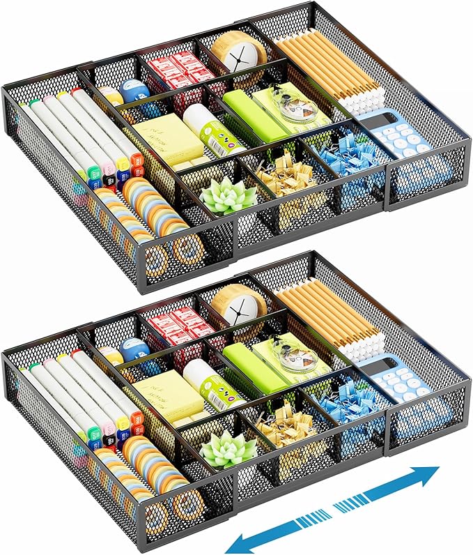 Marbrasse Expandable Desk Drawer Organizer, Mesh Drawer Organizer Tray by Marbrasse