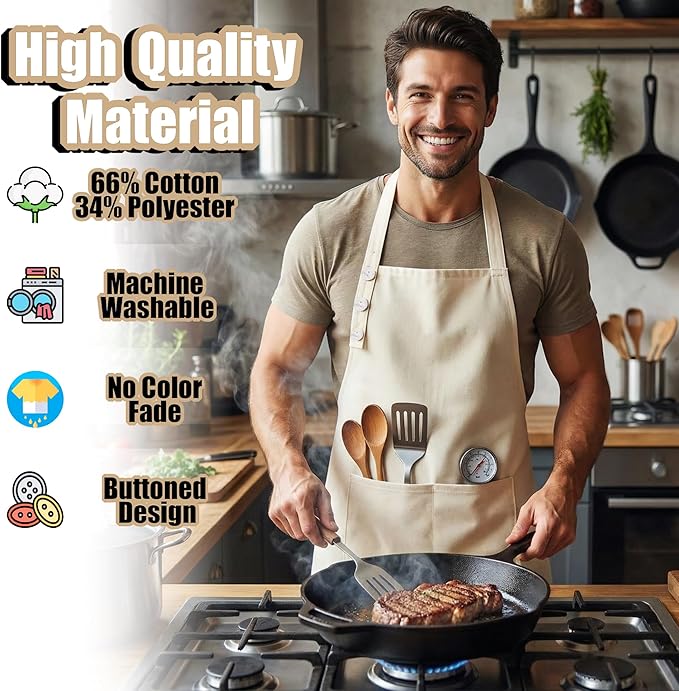 TOSHE Kitchen Apron Waterdrop Resistant Cotton Apron - Image 3