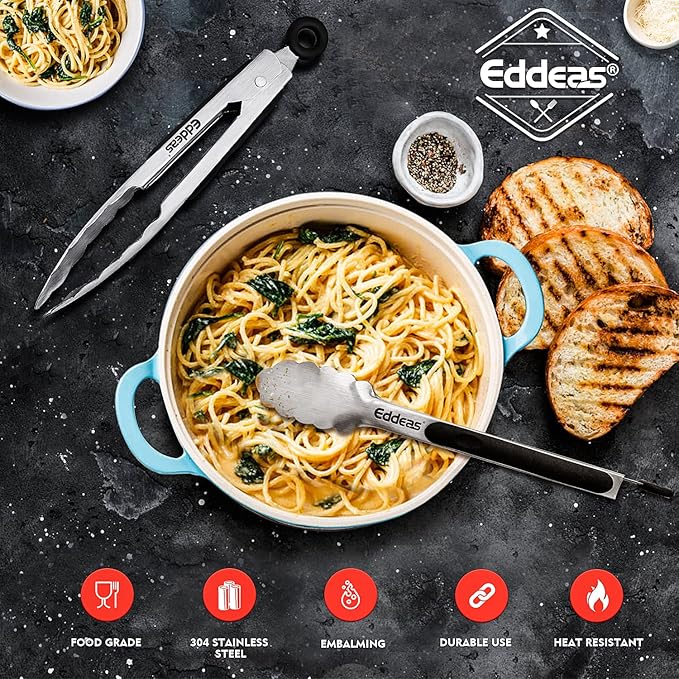 Eddeas Small Tongs For Cooking, Mini 7 inch Kitchen Tongs -Heat Resistant 600 - Image 3