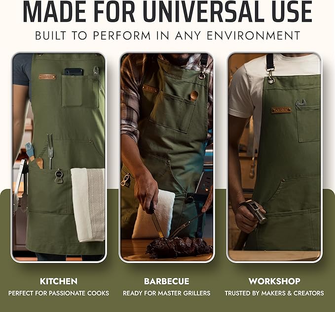 Asaya Chef and BBQ Apron with Bottle Opener and Hand Towel - 10oz Cotton Canvas - Image 7