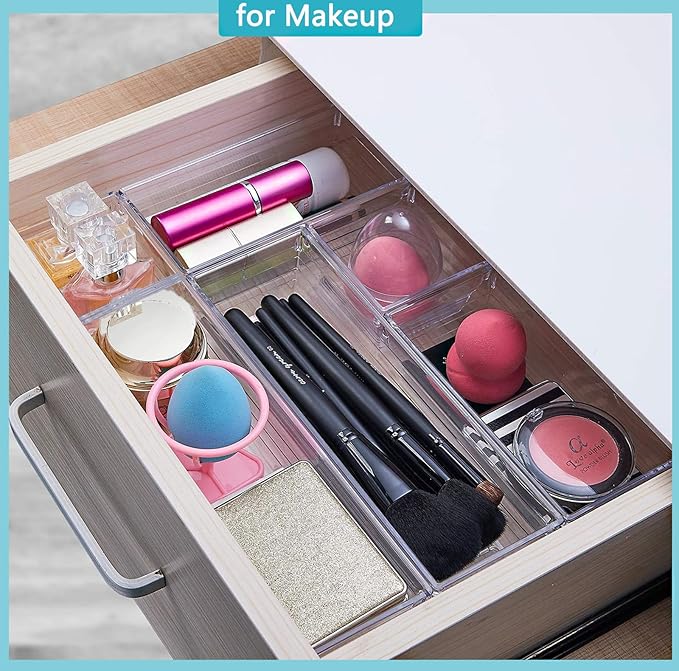 DCA 12 Pack Clear Drawer Organizer, 4 Sizes Makeup organizer, Vanity Organizer - Image 3