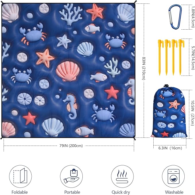 WIWIGO Beach Blanket Waterproof Sandproof Beach Mat 79" X 83"/10'x9'for 2-8 - Image 2