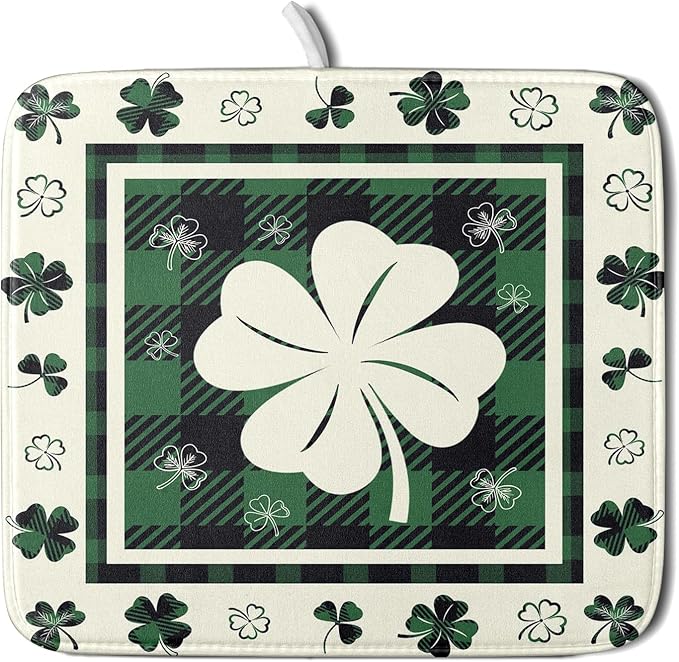 Giwawa Patrick Clovers Dish Drying Mat 16"x18" Lucky Shamrock Spring Leaf Dish by Giwawa