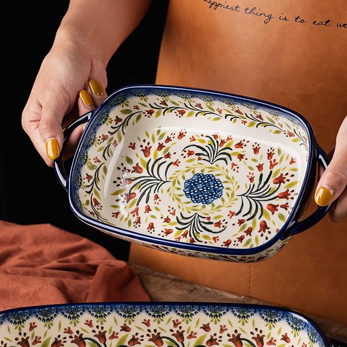 Baking Dish Ceramic Baking Pan Blue Casserole Dish Rectangular Baking Set 2pcs - Image 6