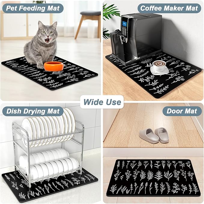 Rnivvi Coffee Mat, Hide Stain Rubber Backed Absorbent Dish Drying Pad - Image 7