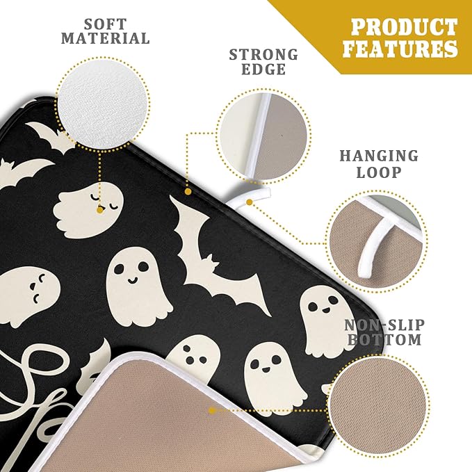 Halloween Dish Drying Mat for Kitchen Counter 16x18 Cute Ghost Black Spooky - Image 4