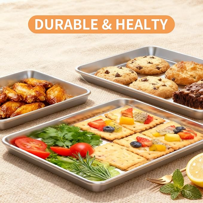 Baking Sheet Set of 2, Stainless Steel Cookie Sheets Baking Sheet Pan, 16 x 12 - Image 2