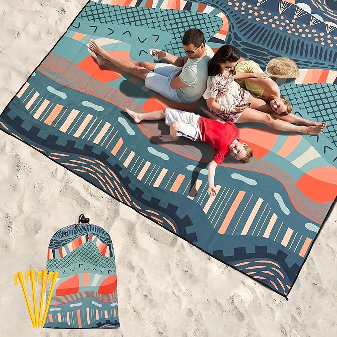 WIWIGO Beach Blanket Waterproof Sandproof Beach Mat 79" X 83"/10'x9'for 2-8 - Image 6