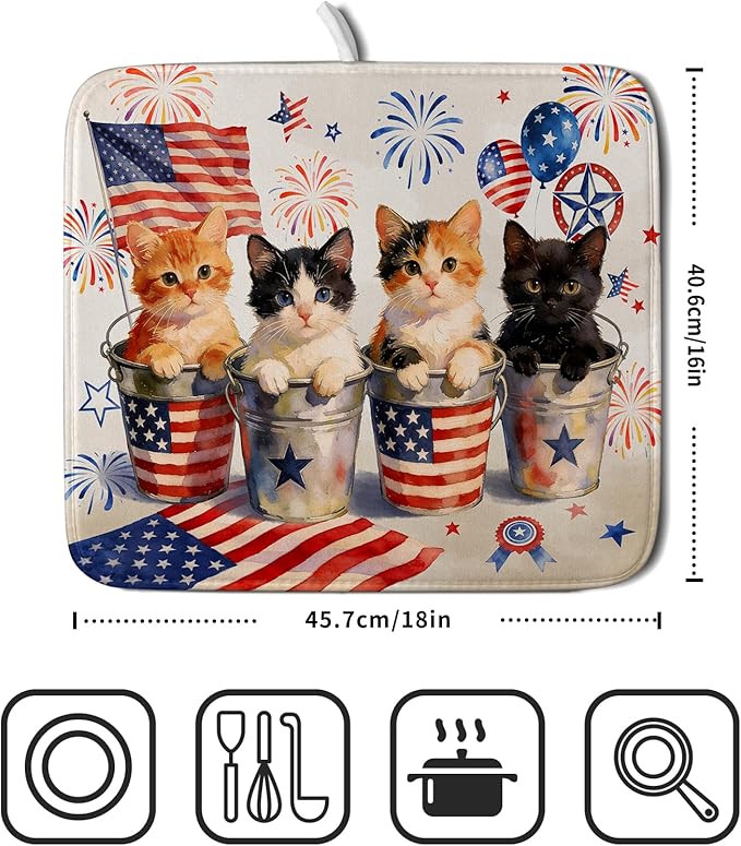 Happy 4th of July Patriotic Dish Drying Mat 16 x 18 In Independence Day Vintage - Image 2