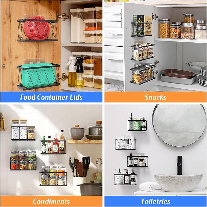 BasicForm 4 Pack Metal Kitchen Inside Cabinet Door Organizer, Adhesive Lid - Image 5