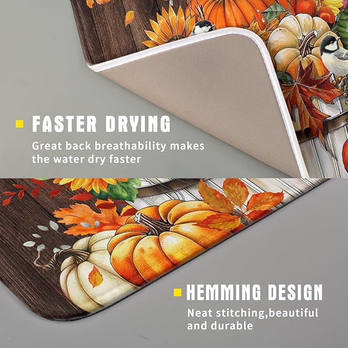 Fall Pumpkin Dish Drying Mat for Kitchen Counter Decor 16x18 Inch Halloween - Image 3