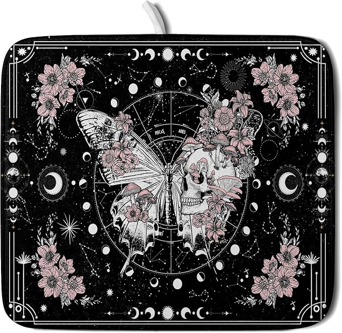 Skeleton Butterfly Dish Drying Mat Black Skull Absorbent Dish Drainer by Giwawa