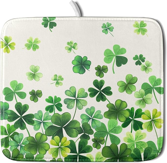 Spring Sage Green Shamrocks Drying Mat 16x18 Inch St. Patrick's Day Irish by Kawani