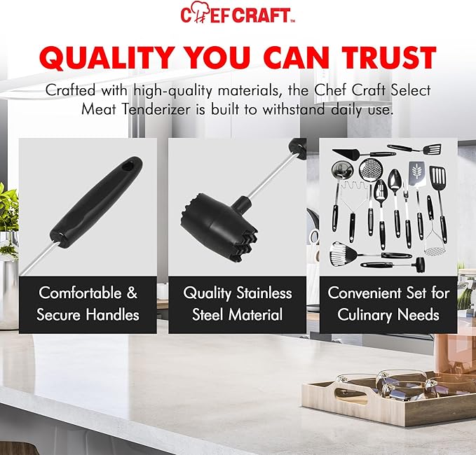 Chef Craft Select Meat Tenderizer, 9.5 inch, Stainless Steel/Black - Image 6