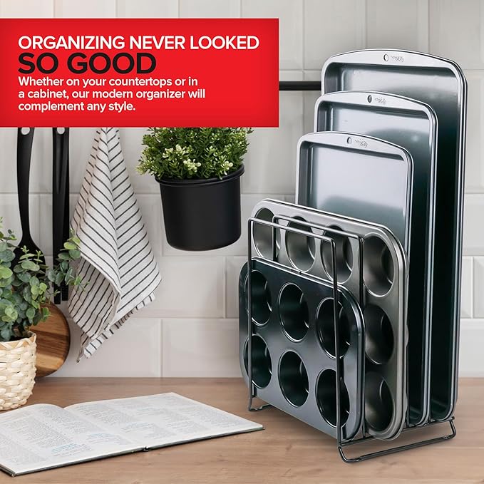 Stock Your Home Black Extra Tall Steel Baking Pan Organizer Rack - Image 7