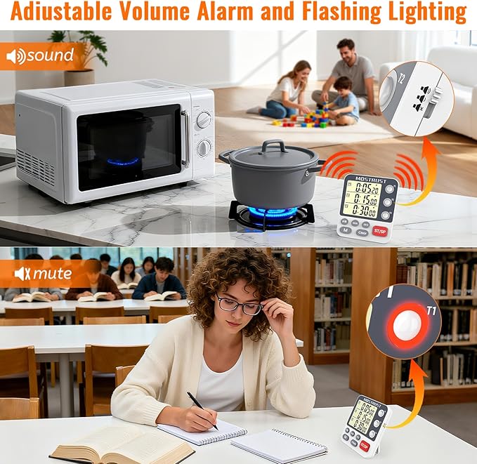 Digital Dual Kitchen Timer, 3 Channels Countdown Triple Timer - Image 3