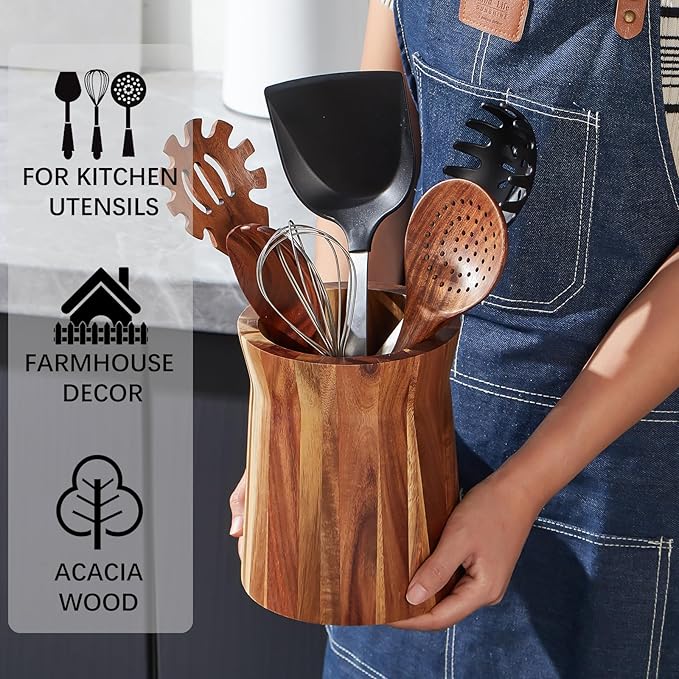 Wooden Utensil Holder for Countertop, 360° Rotating Kitchen Utensil Holder - Image 5